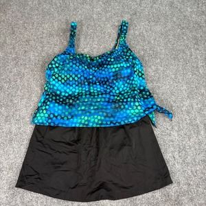 Rose Marie Reid Swimsuit Womens 16 One Piece Skirted Blue Green Boho Resort Pool